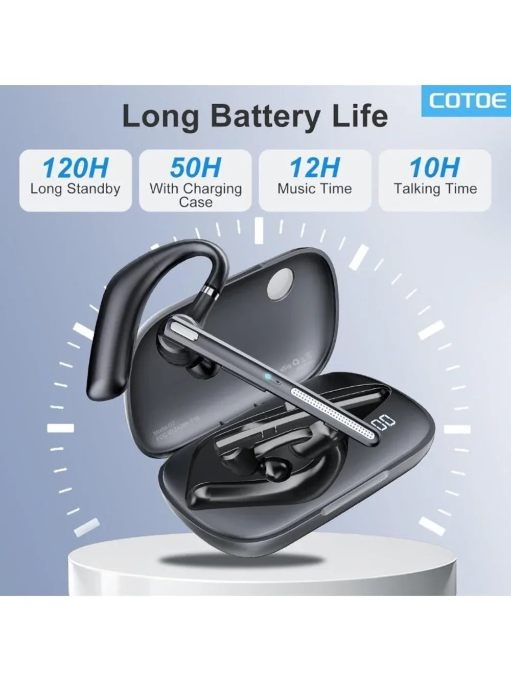 Wireless Bluetooth Headset with 72-Hour Talk Time & Noise Cancelling Mic